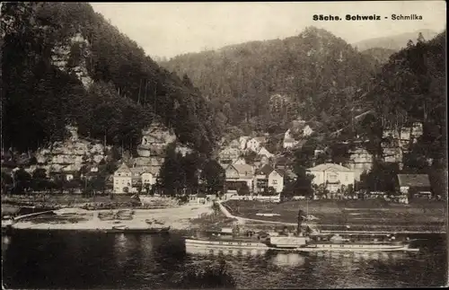 Ak Schmilka Bad Schandau Sächsische Schweiz, Schiff, Blick auf die Stadt