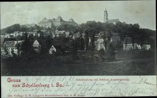 Ak Schellenberg Leubsdorf in Sachsen, Ortsansicht mit Schloss Augustusburg