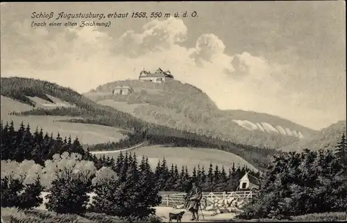 Künstler Ak Augustusburg im Erzgebirge, Schloss nach einer alten Zeichnung