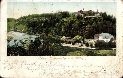 Ak Lichtenwalde Niederwiesa in Sachsen, Schloss Lichtenwalde und Mühle