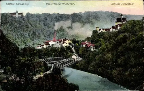 Ak Kriebstein Mittelsachsen, Blick auf Schloss Ehrenberg, Papierfabrik, Schloss Kriebstein