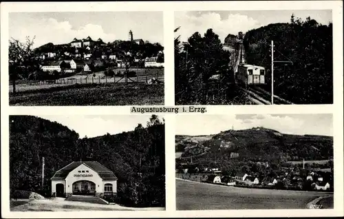 Ak Augustusburg im Erzgebirge, Ortsansicht, Bahn, Gebäude
