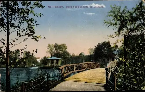 Ak Mittweida in Sachsen, Neue Schwanenteich Anlagen, Pavillon, Brücke