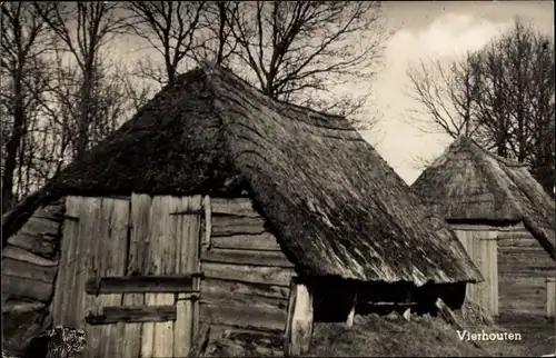 Ak Vierhouten Gelderland, Holzhütten