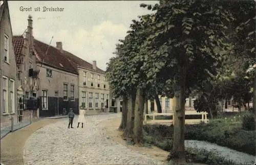 Ak Dreischor Zeeland, Straßenpartie