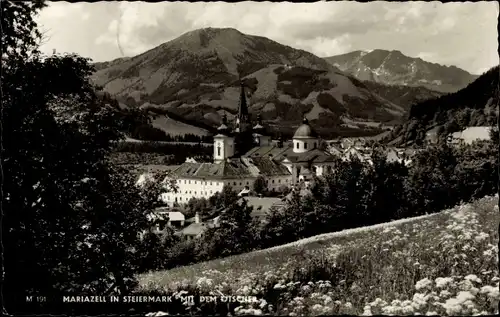 Ak Mariazell Steiermark, Ortsansicht mit dem Ötscher