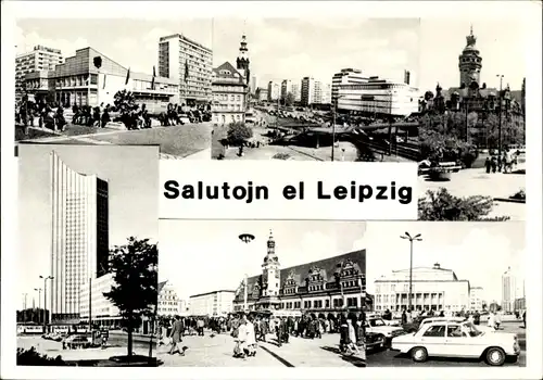 Foto Ak Leipzig in Sachsen, Salutojn el Leipzig, Esperanto, Stadtansichten, Hochhaus