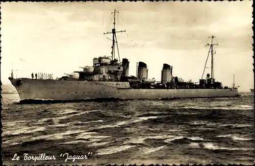 Ak Französisches Kriegsschiff, Jaguar, Torpilleur, Seeleute an Deck