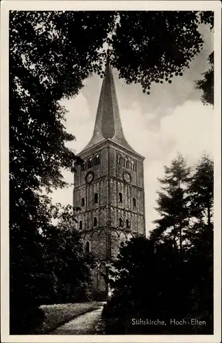 Ak Hoog Elten Emmerich, Blick auf die Stiftskirche, kleiner Pfad, Turm
