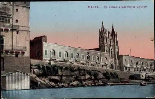 Ak San Giljan Malta, Karmeliterkirche St. Julian