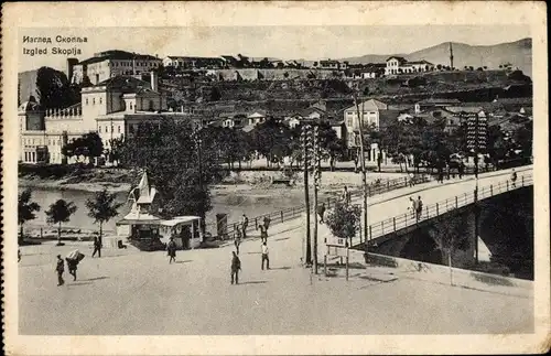 Ak Skopje Üsküb Mazedonien, Teilansicht, Brücke