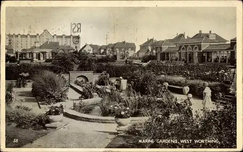 Ak Worthing West Sussex England, Marine Gardens