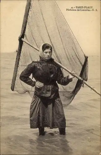 Ak Le Touquet Paris Plage Pas de Calais, Pecheuse de Crevettes