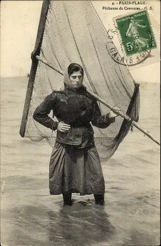 Ak Paris Plage Pas de Calais, Pecheuse de Crevettes