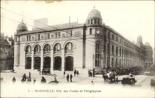 Ak Marseille Bouches du Rhône, Hotel des Postes und Telegraphen