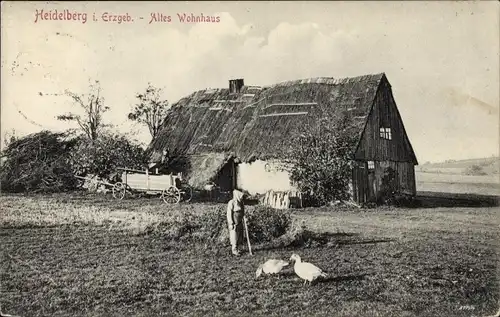 Ak Heidelberg Seiffen im Erzgebirge, Altes Wohnhaus, Bauer, Fuhrwerk