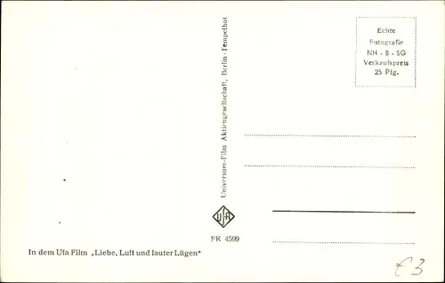 Ak Schauspielerin Eva-Ingeborg Scholz, Portrait, Autogramm, Film Liebe, Luft und lauter Lügen