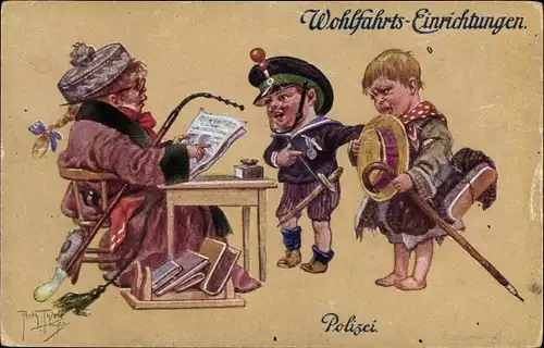 Künstler Ak Thiele, Arthur, Wohlfahrts Einrichtungen, Polizei, Kinder als Erwachsene