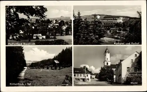 Ak Bad Brambach im Vogtland, Ortsansicht, Kurhotel und Kurhof, Röthenbach-Tal, Markt