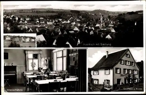 Ak Auerbach im Vogtland, Ortsansicht mit Siedlung, Innenaufnahme, Gasthaus zur Krone