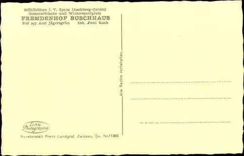 Ak Mühlleithen Klingenthal im Vogtland Sachsen, Fremdenhof Buschhaus