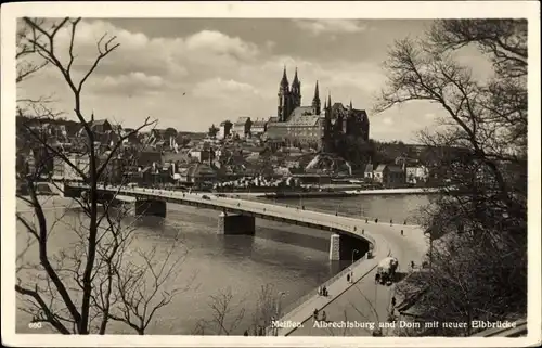 Ak Meißen an der Elbe, Albrechtsburg und Dom mit neuer Elbbrücke