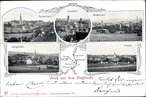 Ak Rodewisch im Vogtland Sachsen, Falkenstein, Auerbach, Langenfeld, Treuen