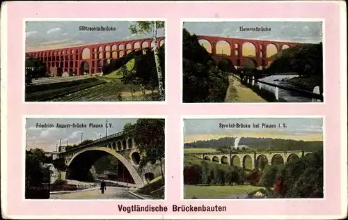 Ak Mylau Reichenbach im Vogtland, Göltzschtalbrücke, Elstertalbrücke, Friedrich-August-Brücke