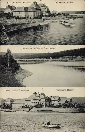 Ak Malter Dippoldiswalde im Osterzgebirge, Talsperre, Sperrmauer, Haus Seeblick, Paulsdorf