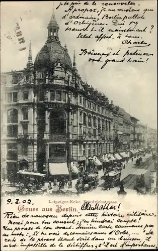 Ak Berlin Mitte, Friedrichstraße, Leipziger-Ecke, Tram