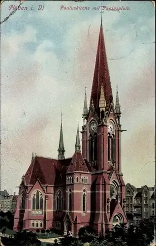 Ak Plauen im Vogtland, Blick auf die Pauluskirche mit Paulusplatz