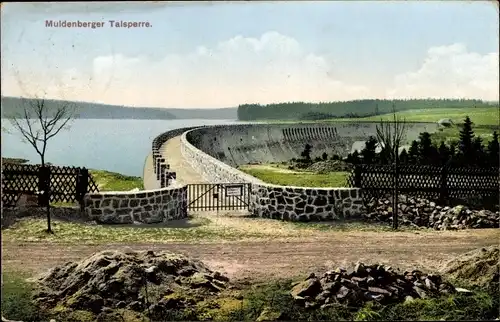 Ak Muldenberg Grünbach im Vogtland, Talsperre Muldenberg, Panorama