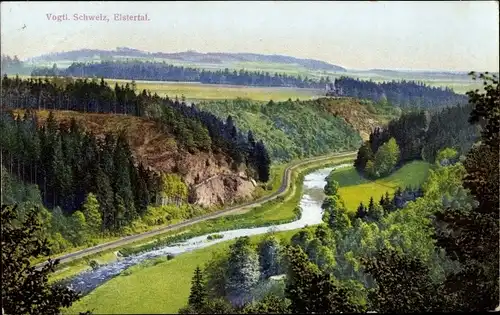 Ak Casselwitz Greiz in Thüringen, Landschaftsblick, Elstertal, Fluss, Wälder