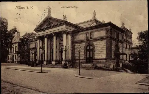 Ak Plauen im Vogtland, Blick zum Stadttheater