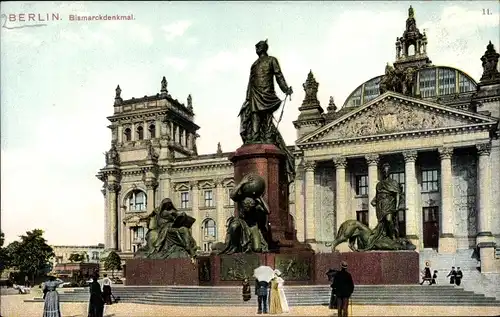 Ak Berlin Tiergarten, Bismarckdenkmal, Reichstagsgebäude