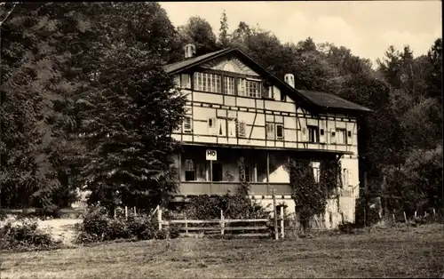 Ak Grimma in Sachsen, Gaststätte Schiffmühle, Fachwerkhaus, Wald