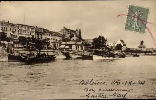 Ak Koblenz, Stadt von der Schiffbrücke aus gesehen