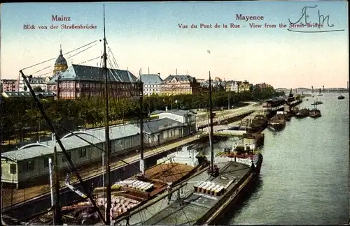 Ak Mainz am Rhein, Blick von der Straßenbrücke