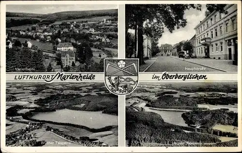 Wappen Ak Marienheide Oberbergischer Kreis, Hauptstraße, Brucher Talsperre, Blick auf den Ort