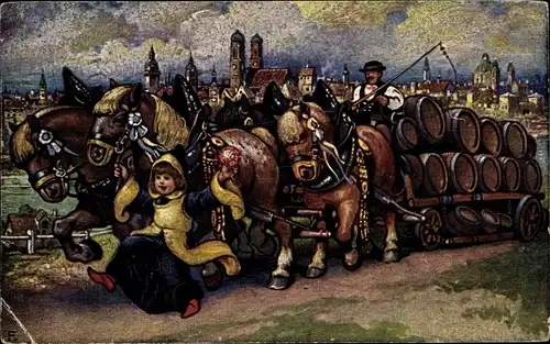 Ak München, Bierkutsche, Münchner Kindl