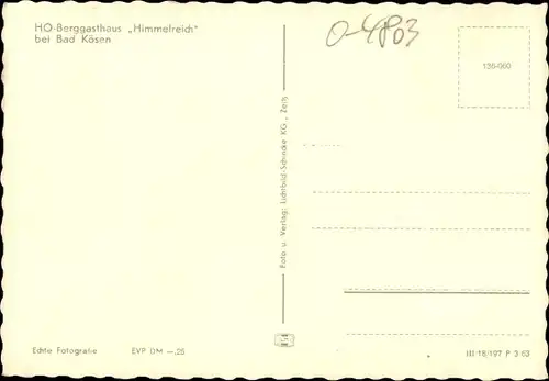 Ak Saaleck Bad Kösen Naumburg an der Saale, HO Berggasthaus Himmelreich