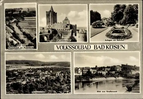 Ak Bad Kösen Naumburg an der Saale, Rudelsburg, Anlagen am Bahnhof, Gradierwerk, Gesamtansicht