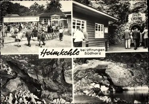 Ak Uftrungen im Harz, Höhle Heimkehle, Eingang zur Gaststätte, Höhleneingang, Inneres