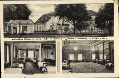 Ak Ronneburg in Thüringen, Ausflugslokal Sächsische Mühle, Gaststube, Saal