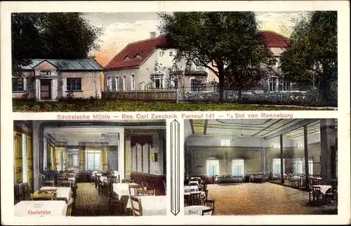 Ak Ronneburg in Thüringen, Sächsische Mühle, Gaststube, Saal