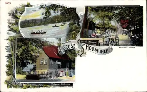 Ak Chursdorf Penig in Sachsen, Restaurant Höllmühle, Garten, Teich