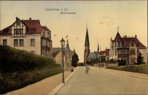 Ak Hainichen in Sachsen, Wettinstraße, Kirche