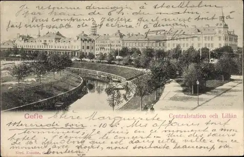 Ak Gefle Gävle Schweden, Centralstation och Lillan