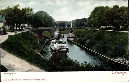 Ak Södertelge Schweden, Svängbron, Fluss, Brücke, Boot