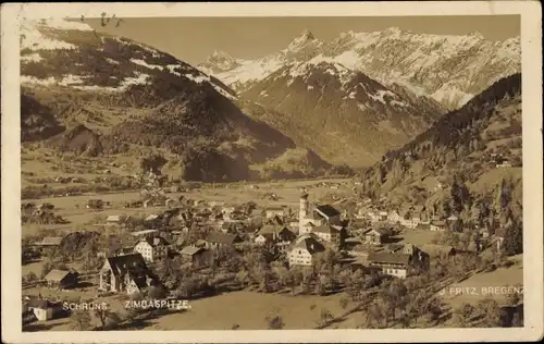 Ak Schruns in Vorarlberg, Totalansicht mit Zimbaspitze